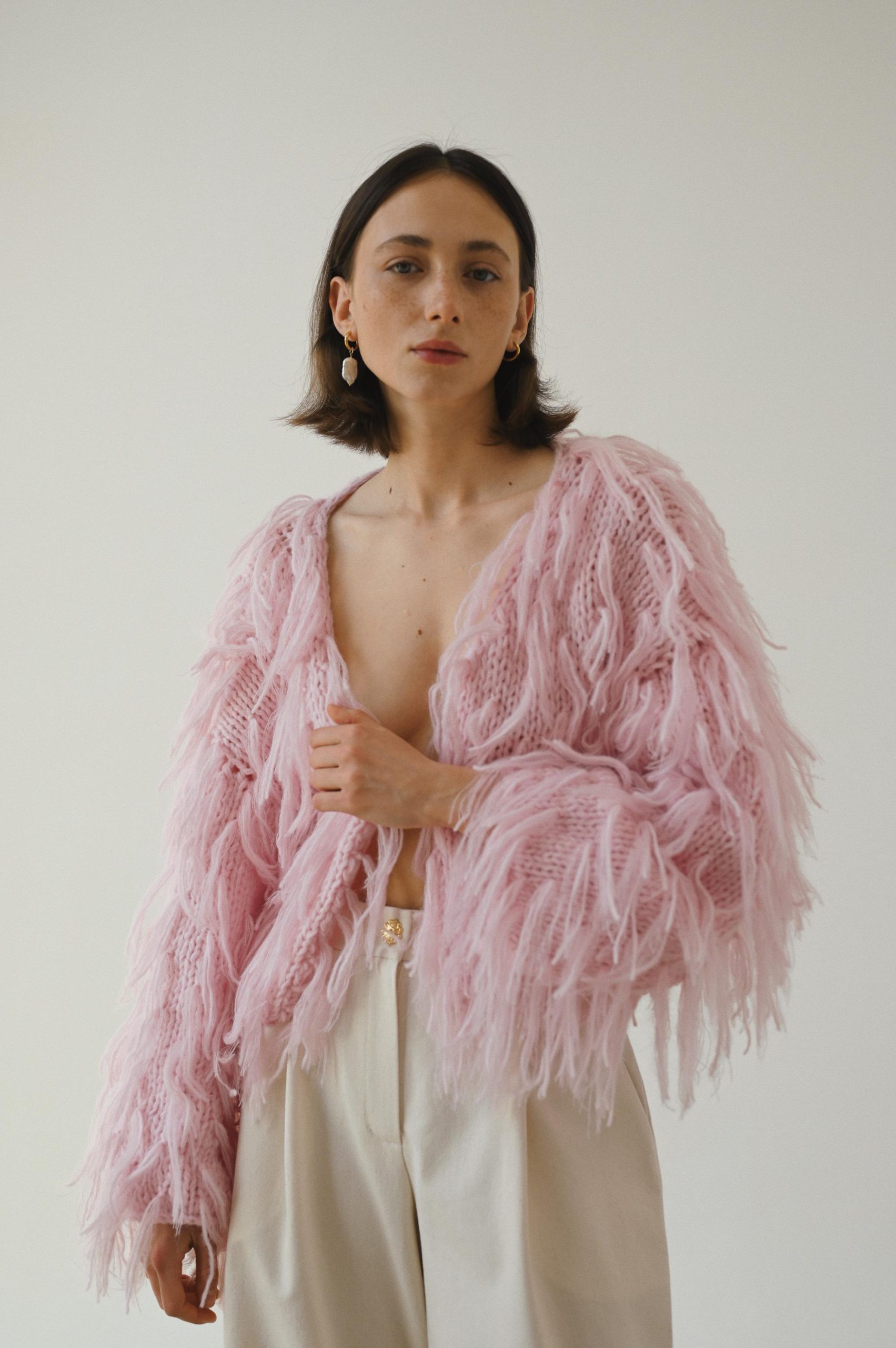 Handmade Pink Alpaca Merino Cardigan: Cropped Wool Knit Jacket