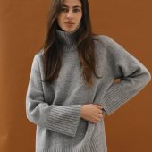Oversized Turtleneck Sweater Gray & Beige Wool Blend