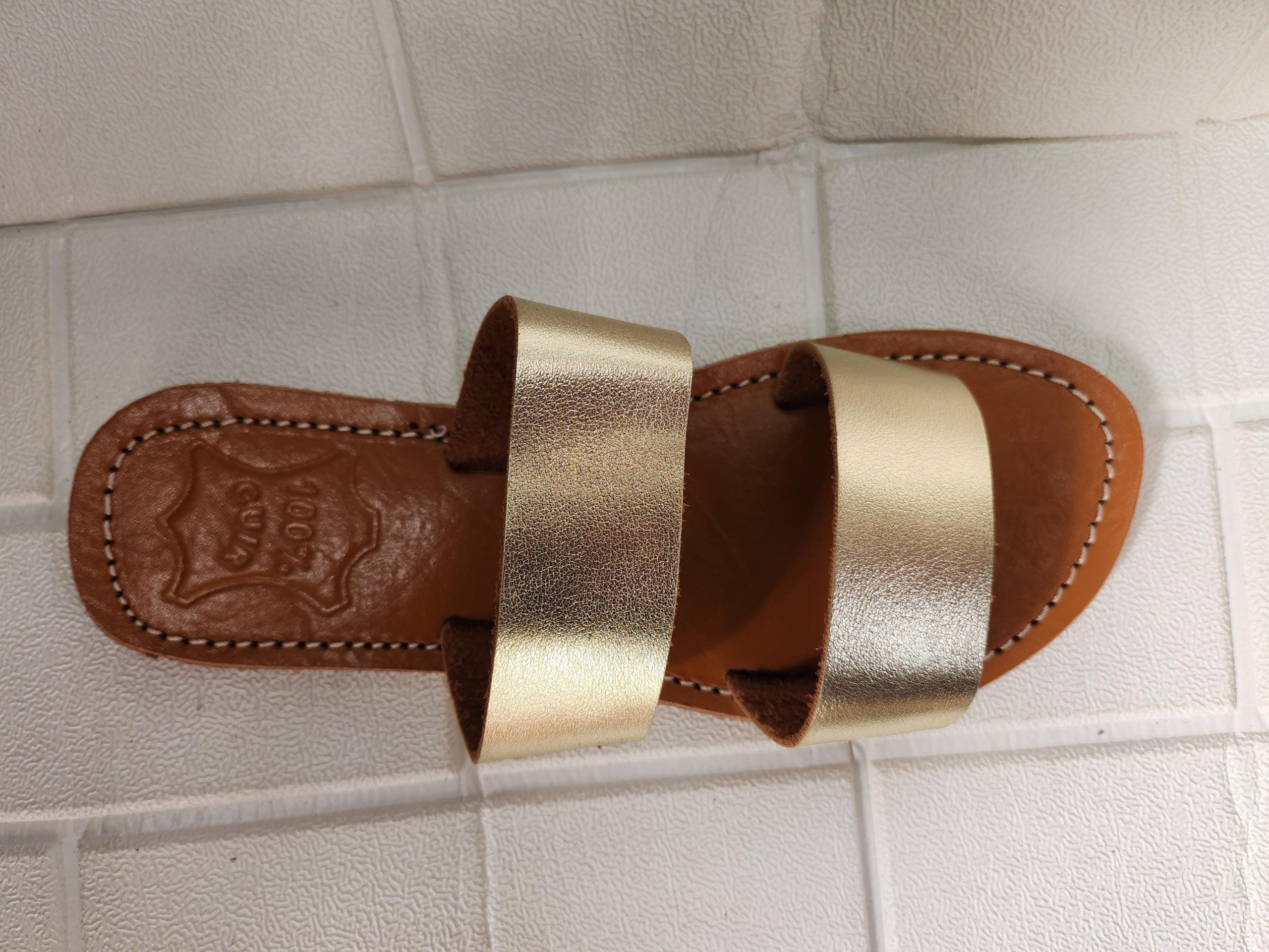 Handmade Moroccan Leather Sandals For Women – Gold Strappy Sandali Donna | Flat Leather Womens Sandals | Ledersandalen Damen |