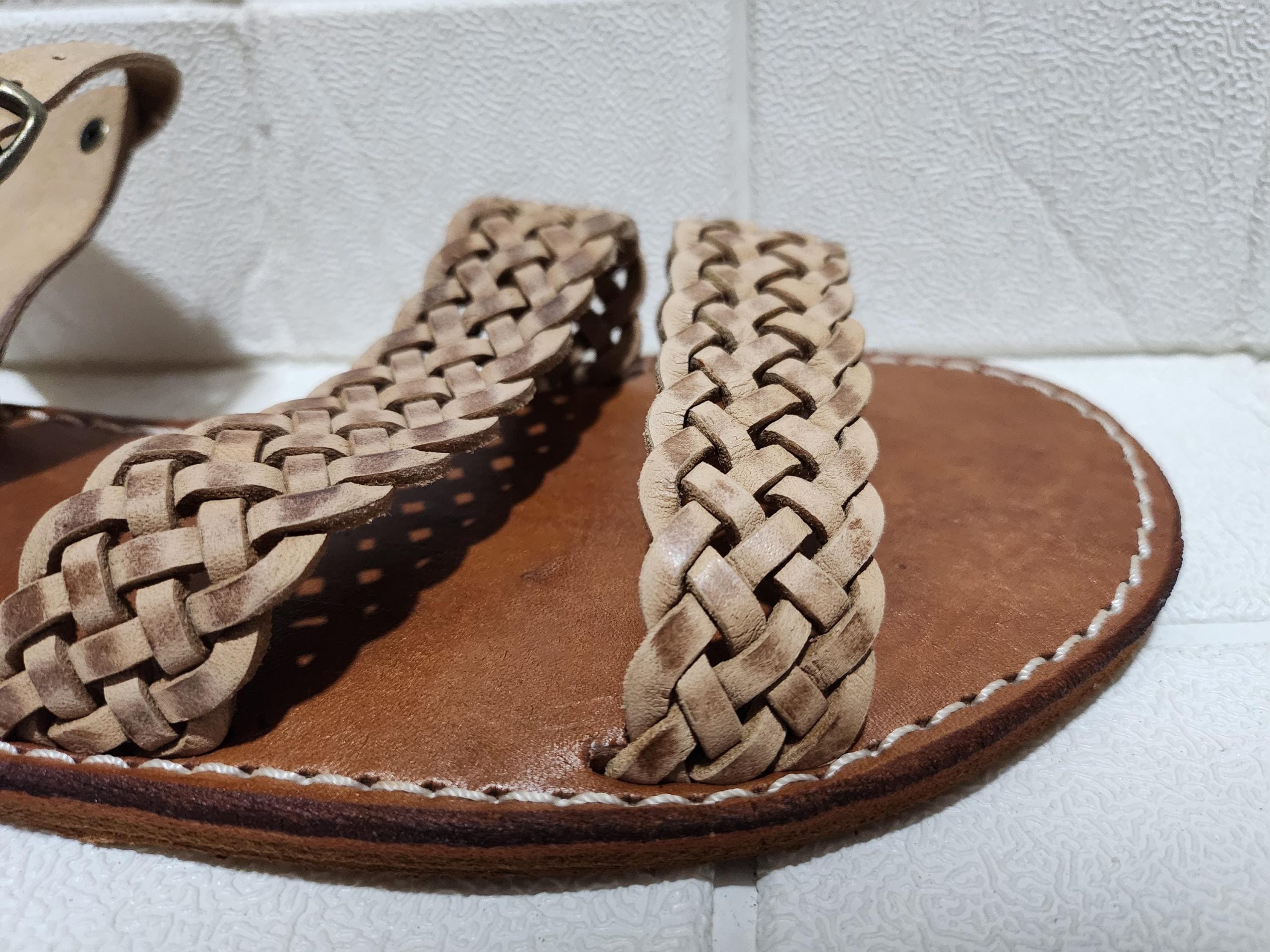 Handmade Moroccan Leather Sandals – Braided Flat Sandals For Women – Natural Tan Summer Shoes With Ankle Strap – Artisanmoroccatelie