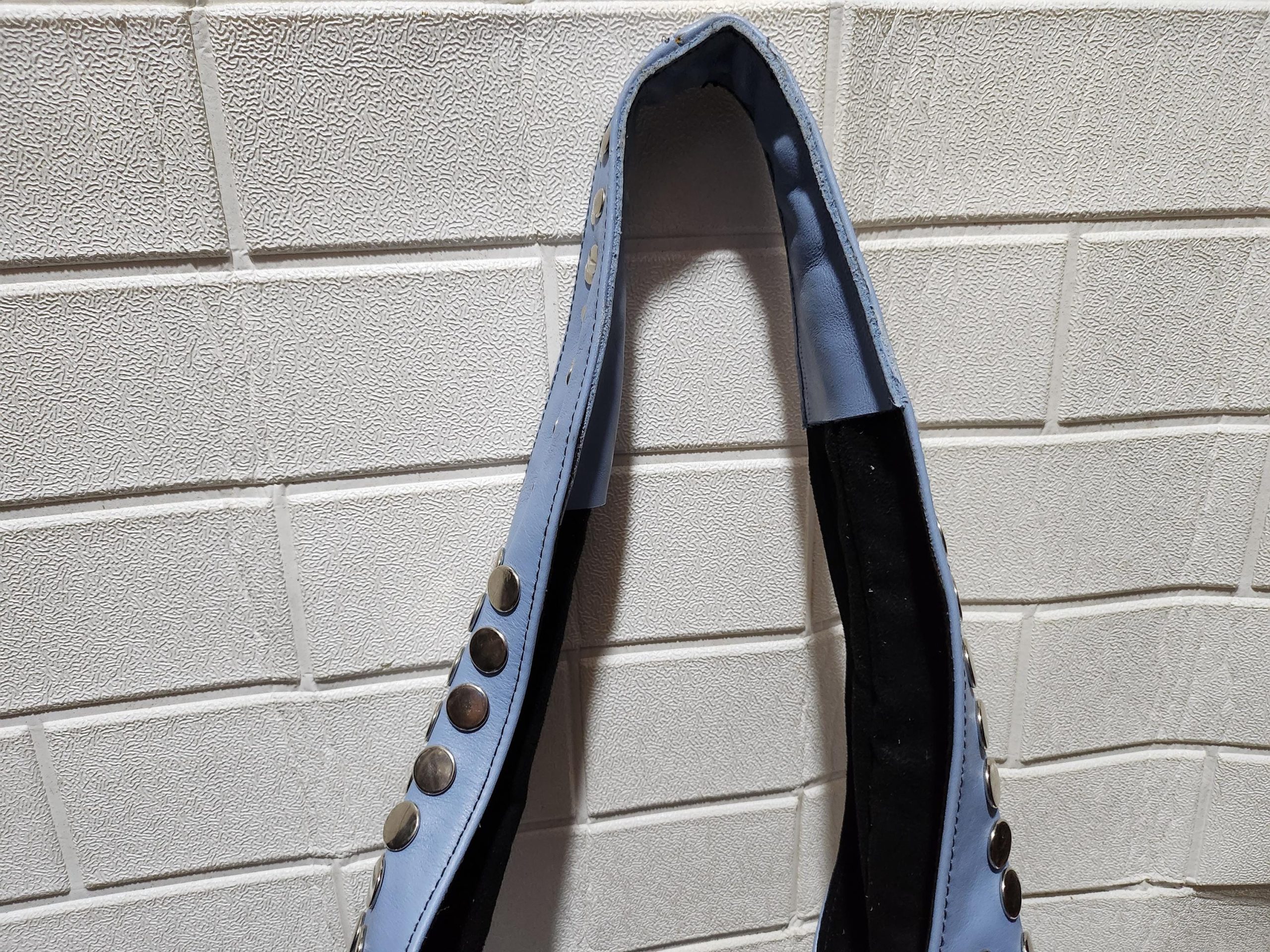 Moroccan Leather Tote – Soft Blue Studded Shoulder Bag | Handmade Boho Artisan Purse | Light Blue Shopper – Large & Small Sizes