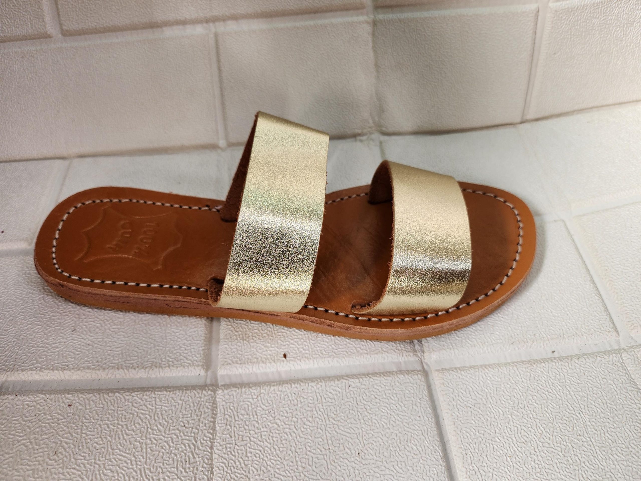 Handmade Moroccan Leather Sandals For Women – Gold Strappy Sandali Donna | Flat Leather Womens Sandals | Ledersandalen Damen |