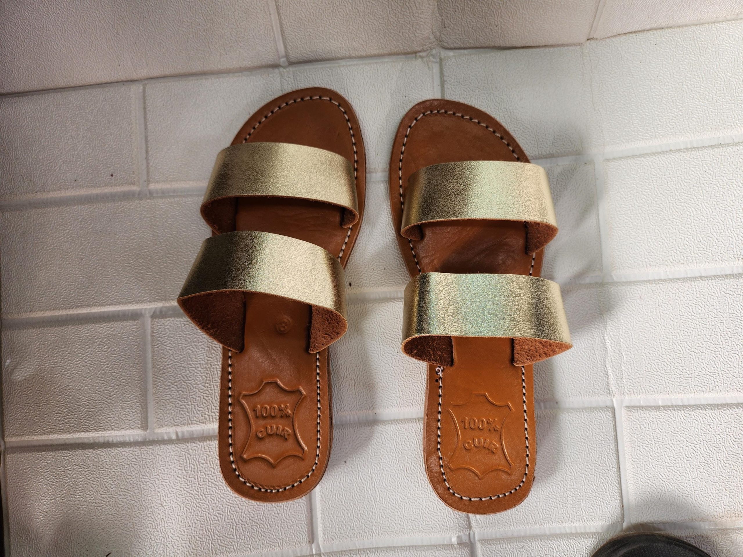 Handmade Moroccan Leather Sandals For Women – Gold Strappy Sandali Donna | Flat Leather Womens Sandals | Ledersandalen Damen |