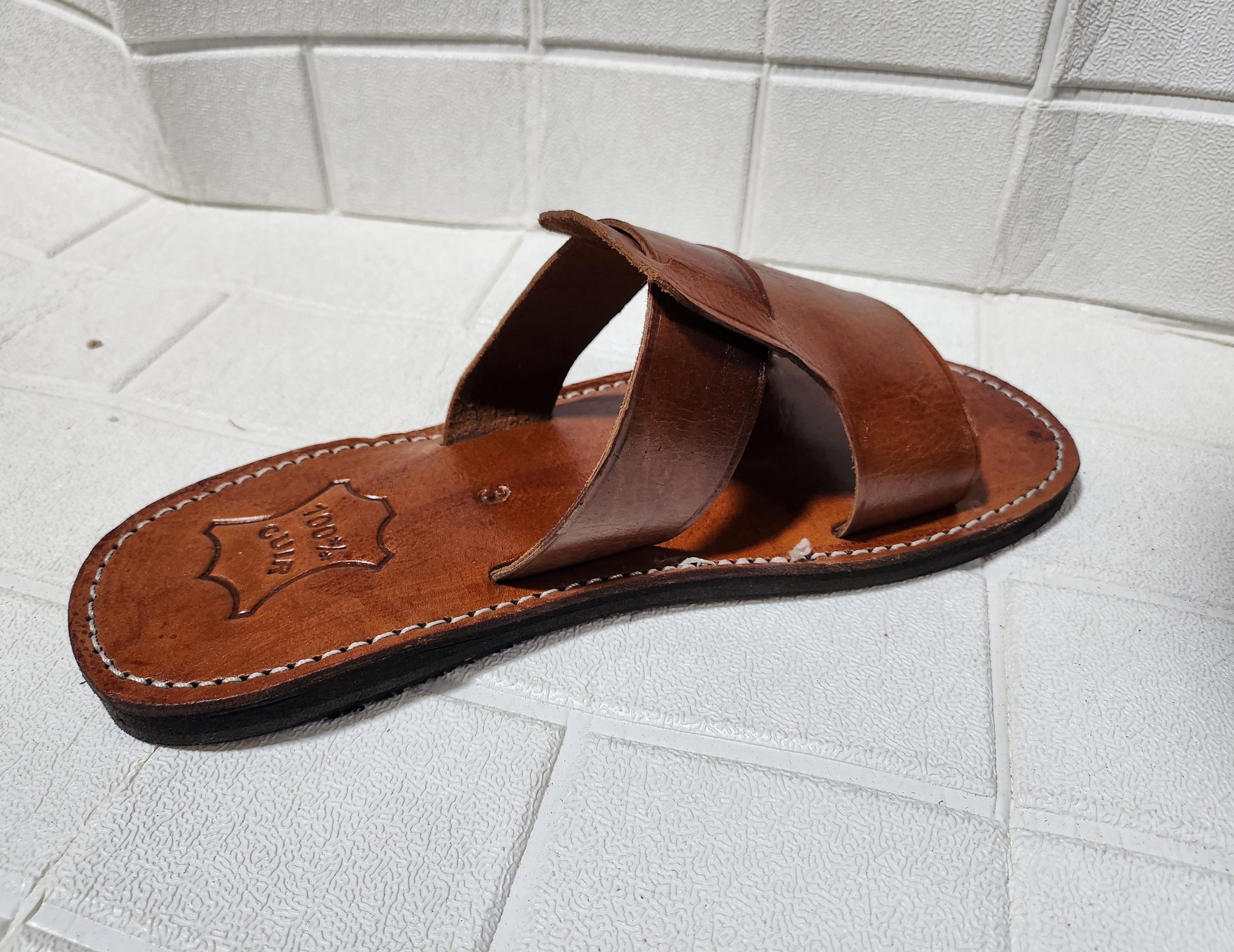 Handmade Moroccan Leather Sandals For Men – Brown Slip-on Summer Sandals – Traditional Men’s Shoes Eu 40 To 50 – Open Toe Artisanal Footwear
