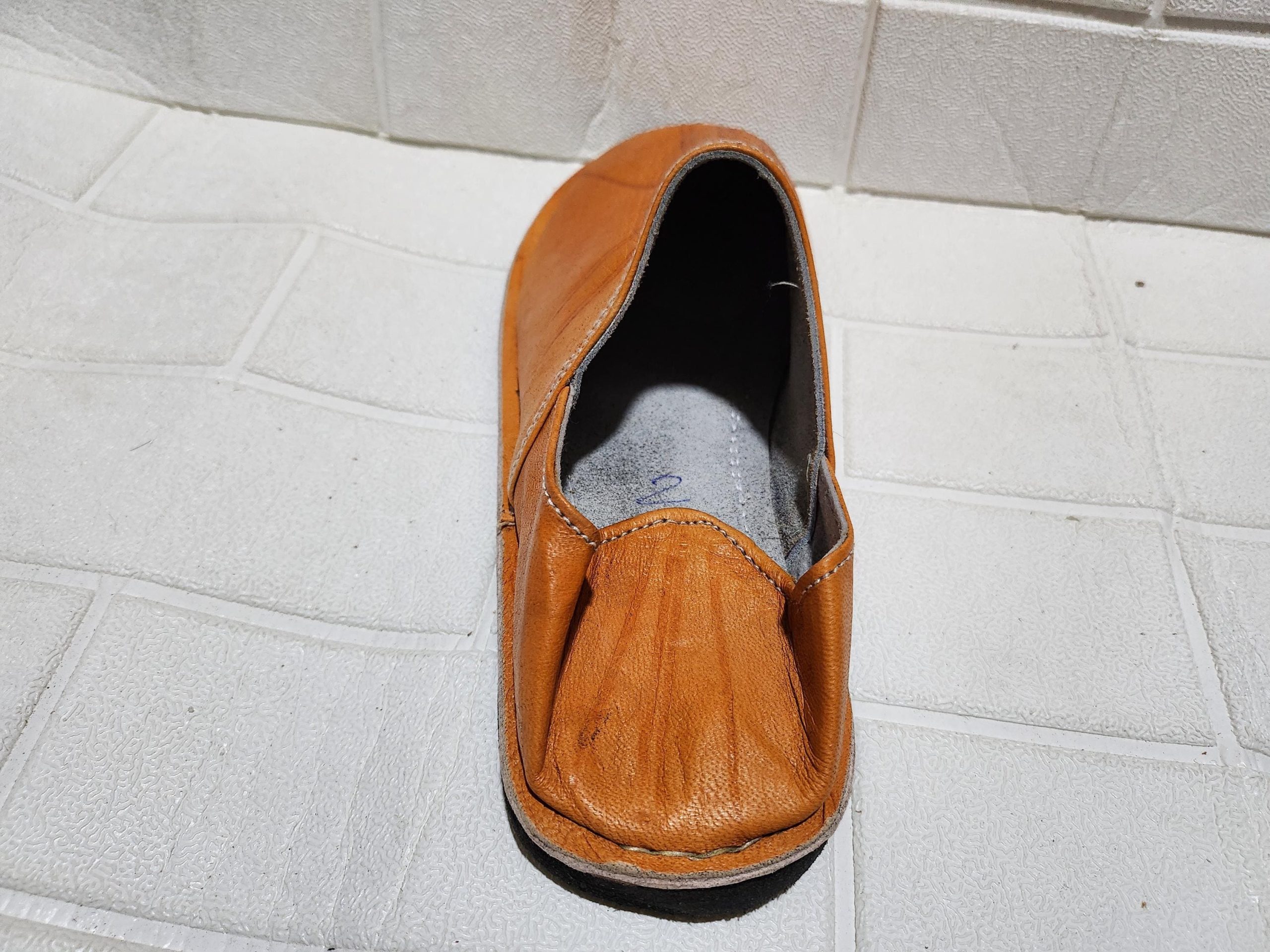 Handmade Moroccan Leather Babouche Slippers – Traditional Artisan House Shoes – Natural Orange Mule Flats – Soft Sole Indoor Shoes For Men