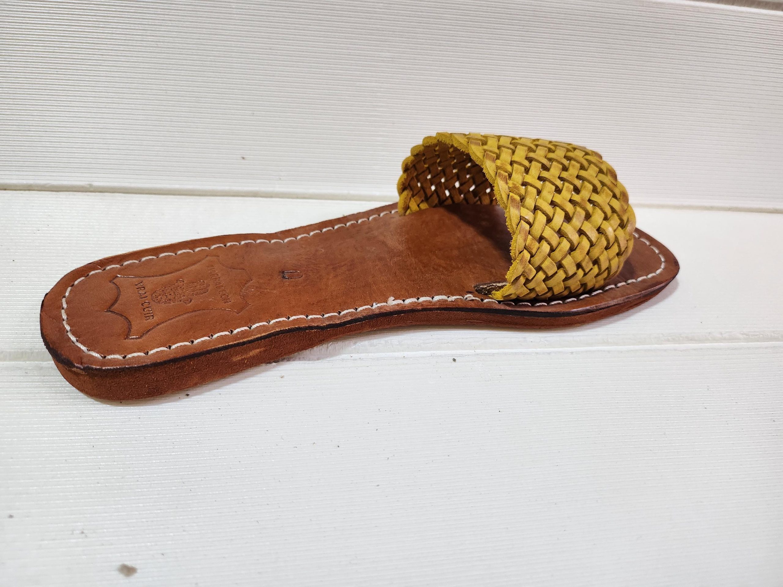 Handmade Moroccan Yellow Leather Sandal For Women – Woven Flats – Bright Summer Boho Shoes – Artisan Braided Leather Slippers – Gift For Her