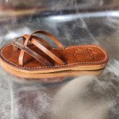 Handmade Moroccan Brown Leather Sandals For Women – Cross Strap Flat Slides – Boho Summer Shoes – Genuine Leather Artisan Footwear –