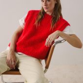 Hand-knitted Red Mohair Vest: Women's Cozy Knitwear