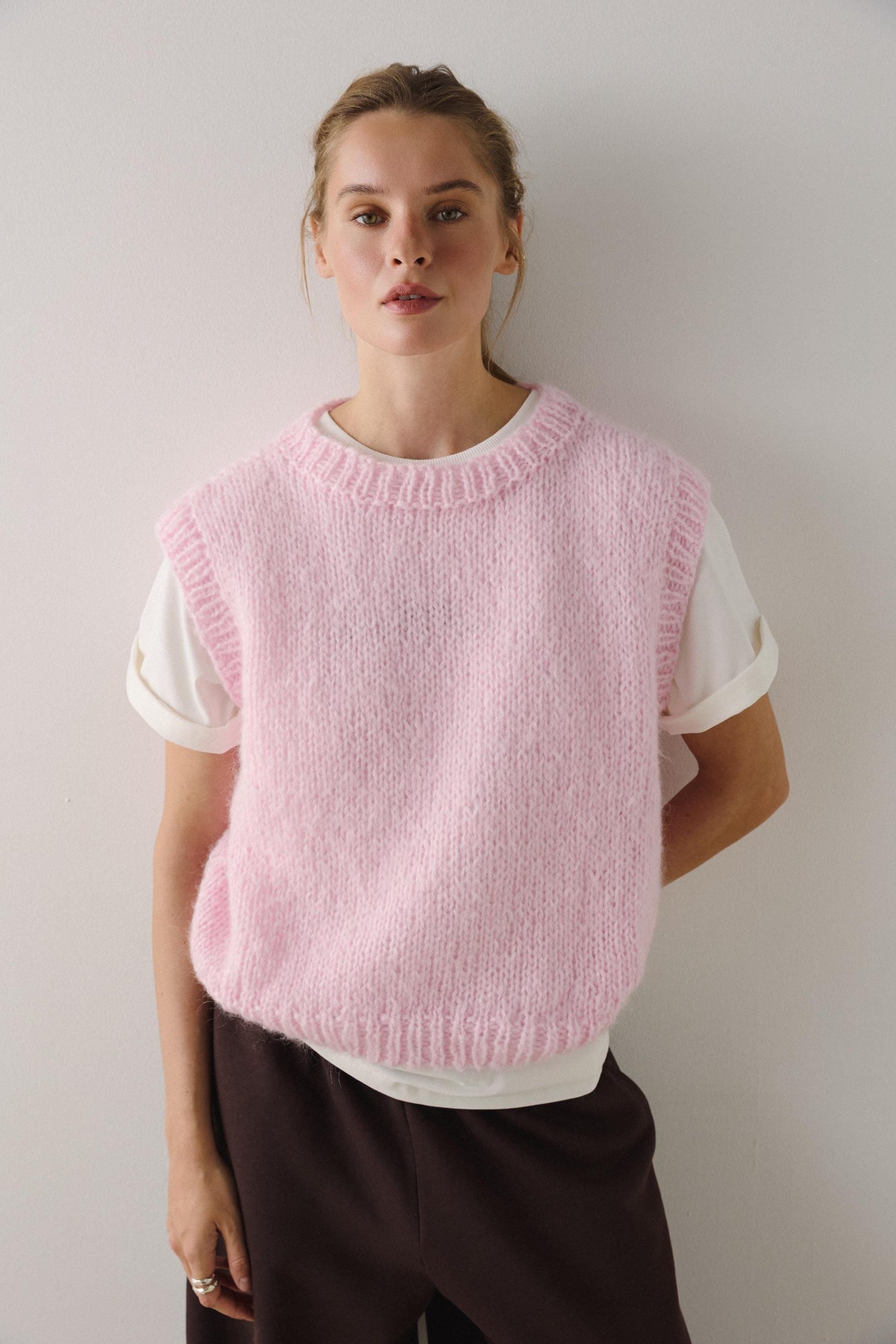 Hand-knitted Red Mohair Vest: Women's Cozy Knitwear